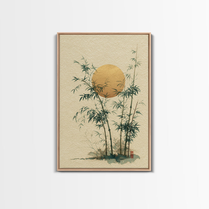 Golden Moon Behind Bamboo Silhouettes Canvas Print, Asian Inspired Art, Living Room Decor, Fine Art, Harmony, Floral Art, ASI-2x3-61