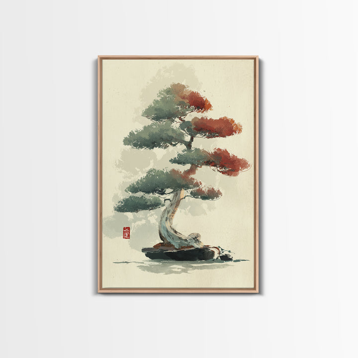 Bonsai Tree Study Framed Canvas Print, Asian Inspired Art, Art Nouveau, Living Room Decor, Fine Art, Harmony, Indian Art, ASI-2x3-90