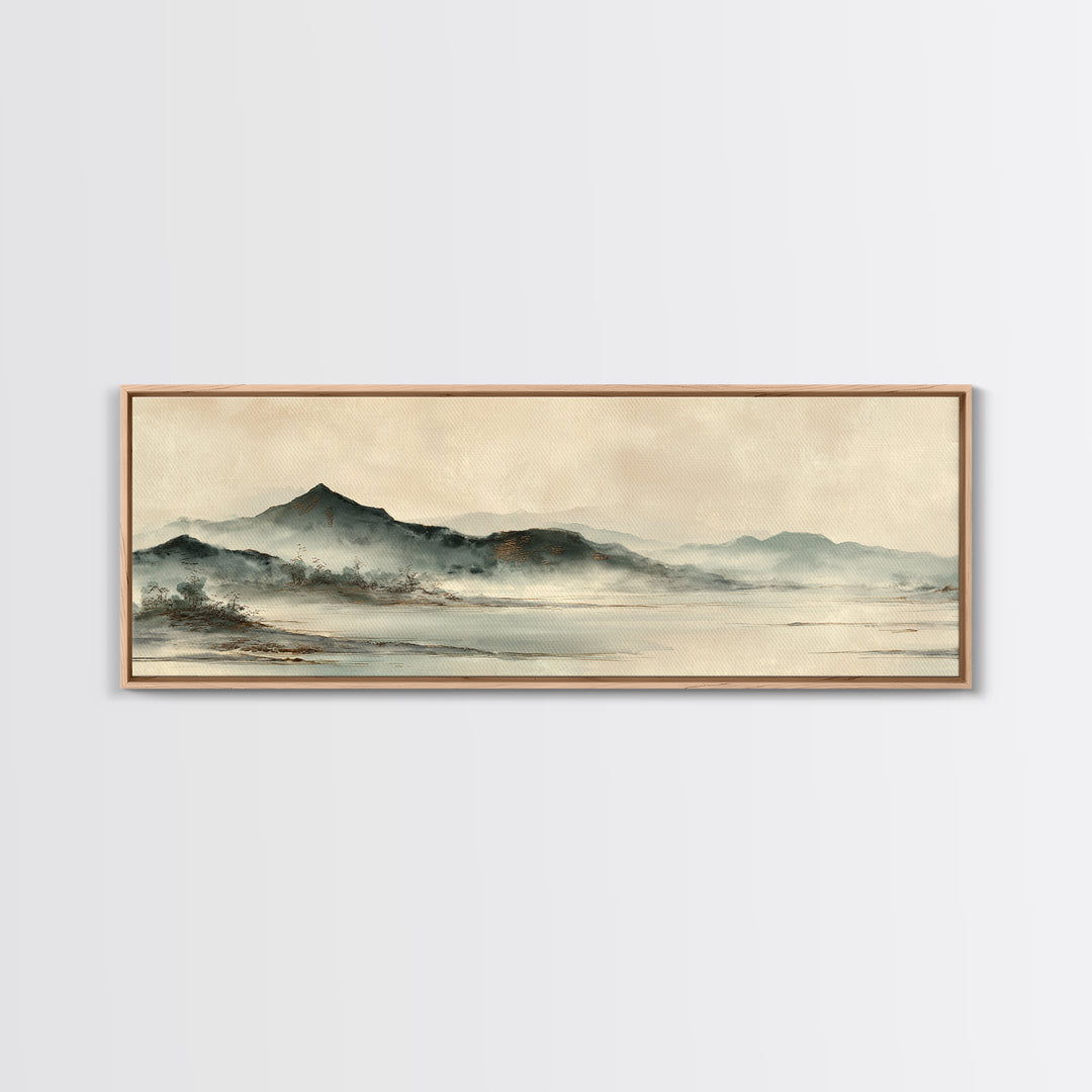 Japanese Ink Landscape Canvas Print, Asian Inspired Art, Printable Wall Art, Living Room Decor, Harmony, Dark Academia Art, ASI-3x1-92