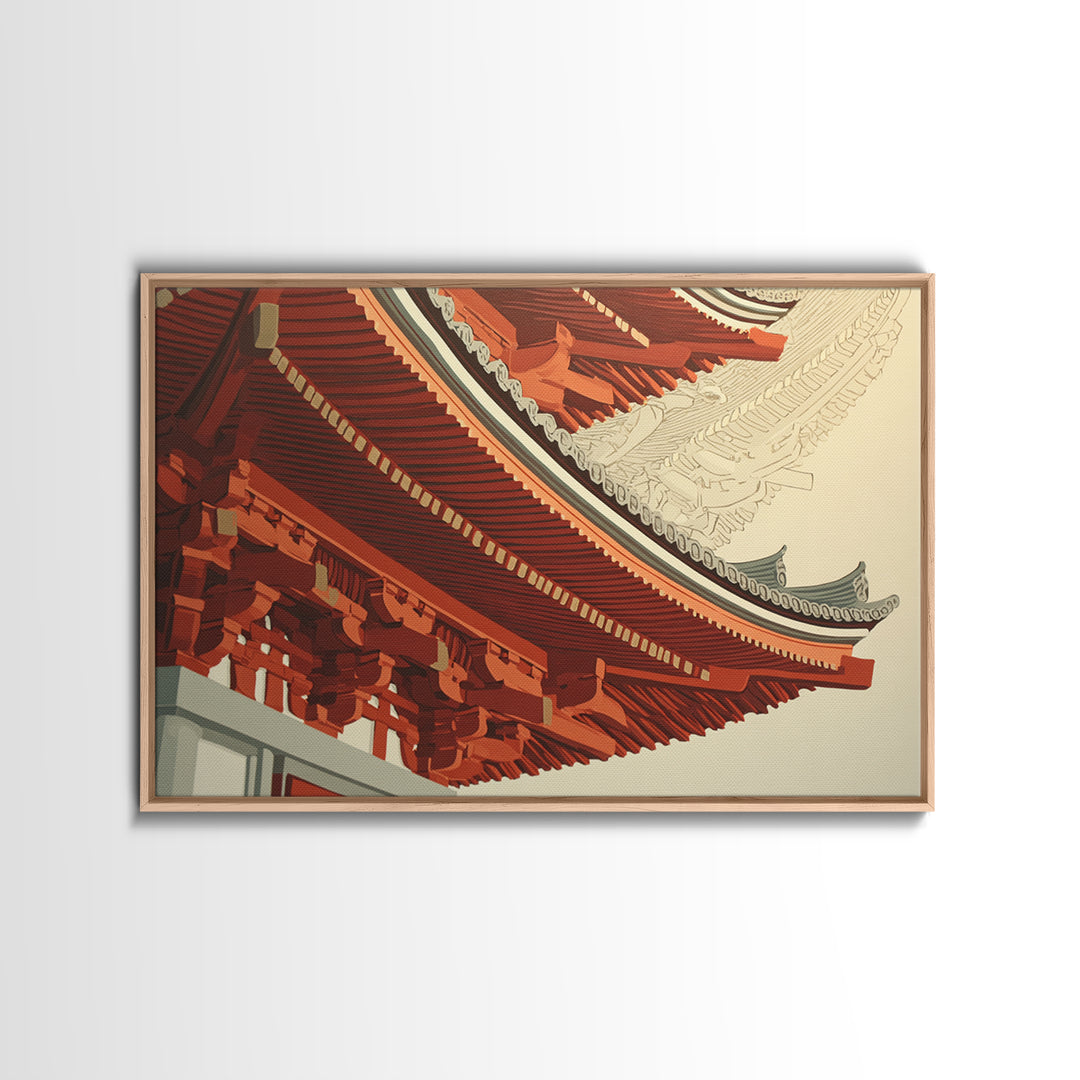 Temple Roof Detail Framed Canvas Print, Asian Inspired Art, Indian Art, Living Room Decor, Fine Art, Harmony, Neutral Decor, ASI-3x2-27