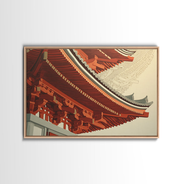Temple Roof Detail Framed Canvas Print, Asian Inspired Art, Indian Art, Living Room Decor, Fine Art, Harmony, Neutral Decor, ASI-3x2-27