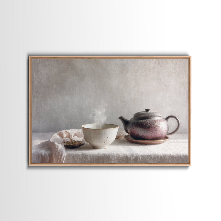 Tea Bowl and Steam Still Life on Canvas Print, Asian Inspired Art, Asian Art, Living Room Decor, Fine Art, Harmony, ASI-3x2-43