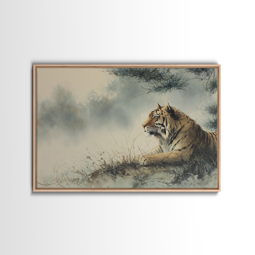 Tiger Portrait with Expressive Brush Ink Energy Canvas Print, Asian Inspired Art, Neutral Wall Art, Living Room Decor, Harmony, ASI-3x2-44