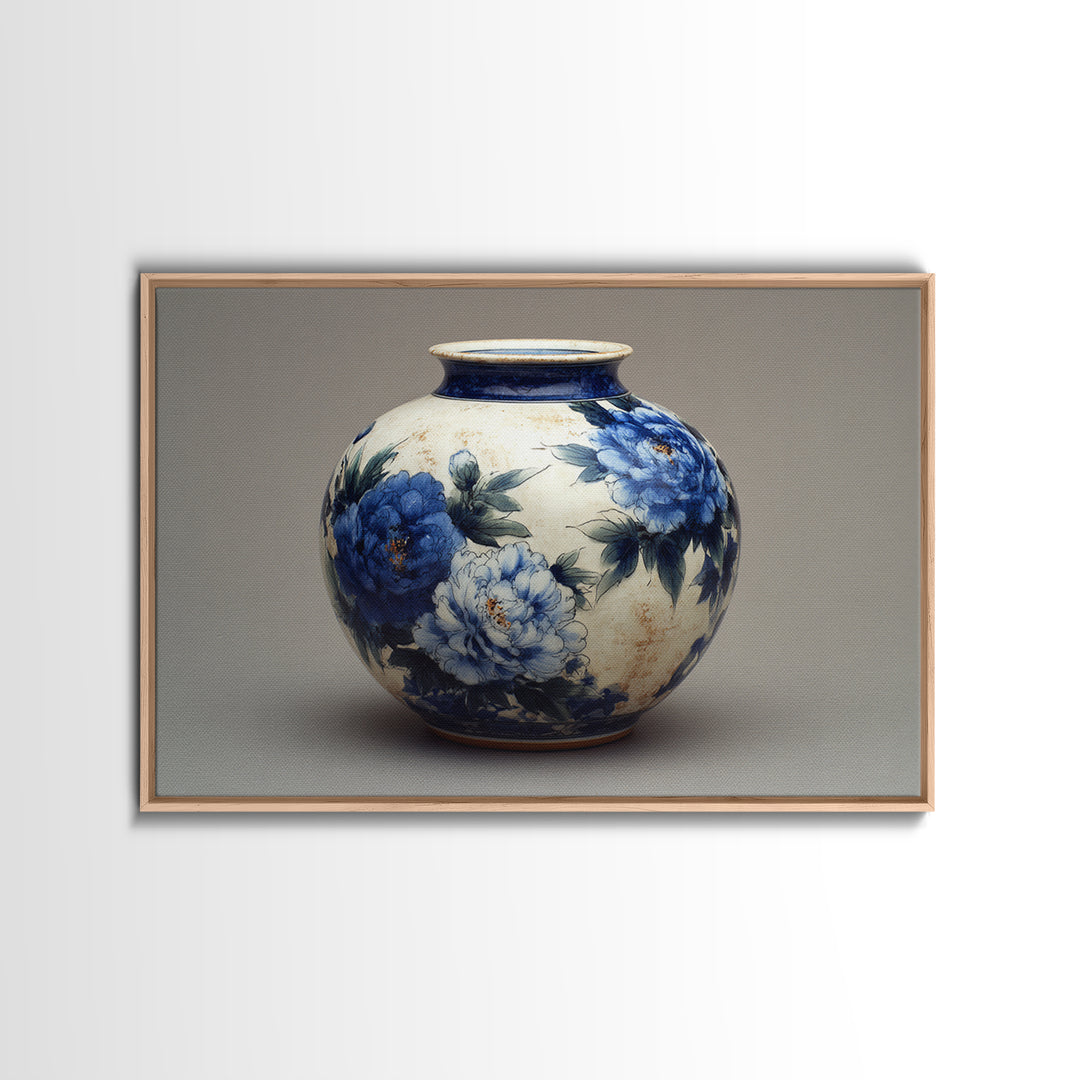 Blue and White Porcelain Vase Canvas Print, Asian Inspired Art, Digital Art Print, Living Room Decor, Fine Art, Harmony, ASI-3x2-73