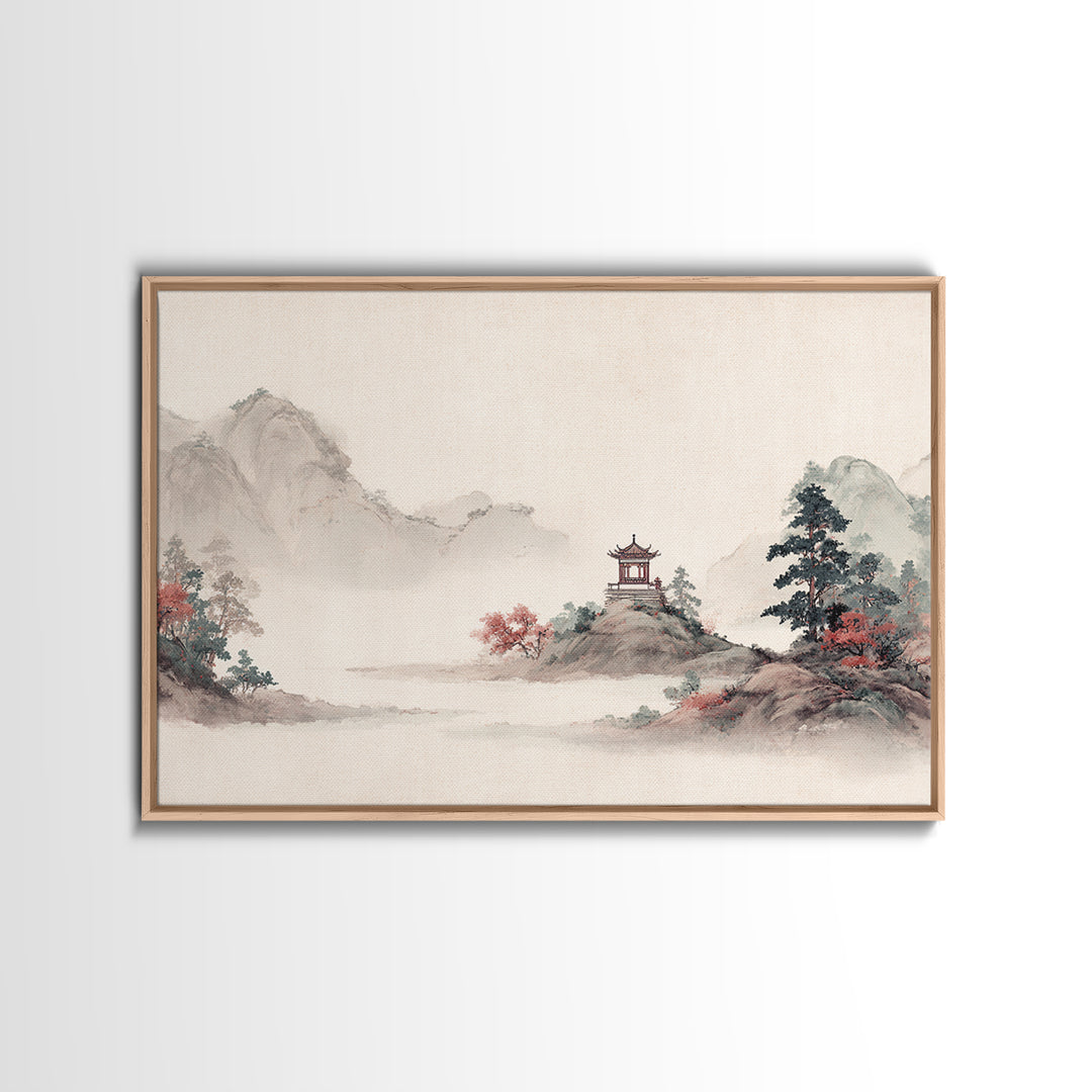 Chinese Mountain Scroll Landscape Canvas Print, Asian Inspired Art, Boho Decor, Living Room Decor, Fine Art, Harmony, ASI-3x2-84