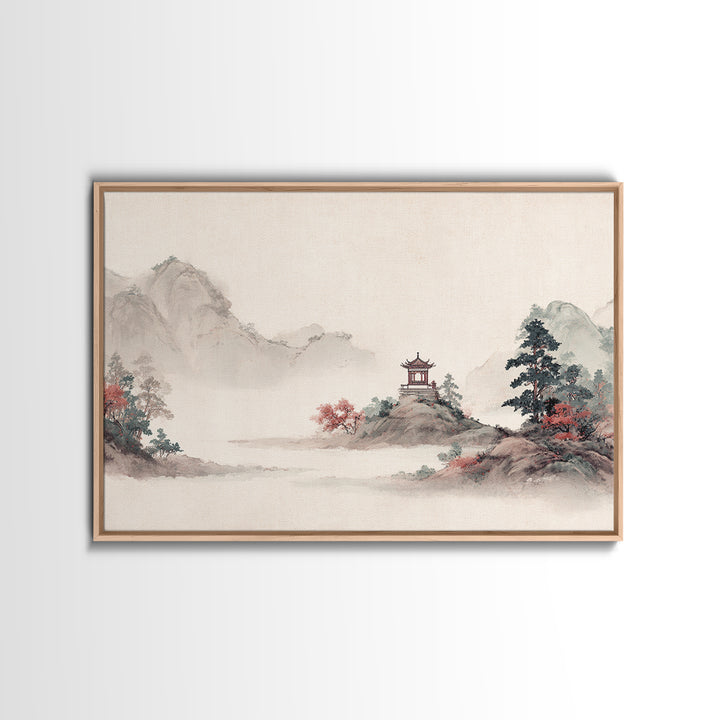 Chinese Mountain Scroll Landscape Canvas Print, Asian Inspired Art, Boho Decor, Living Room Decor, Fine Art, Harmony, ASI-3x2-84