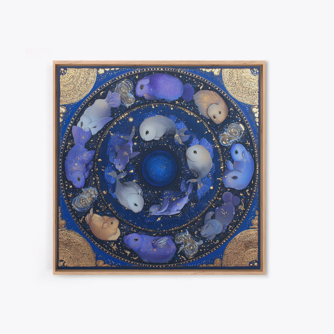 Twelve Zodiac Animals Arranged Framed Canvas Print, Astrology Art, Digital Wall Art, Living Room Decor, Oil Painting, Zodiac, AST-1x1-28