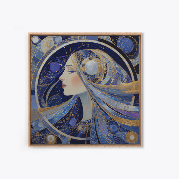 Moon Goddess with Flowing Hair and Constellations Canvas Print, Astrology Art, Boho Decor, Living Room Decor, Fine Art, Zodiac, AST-1x1-3