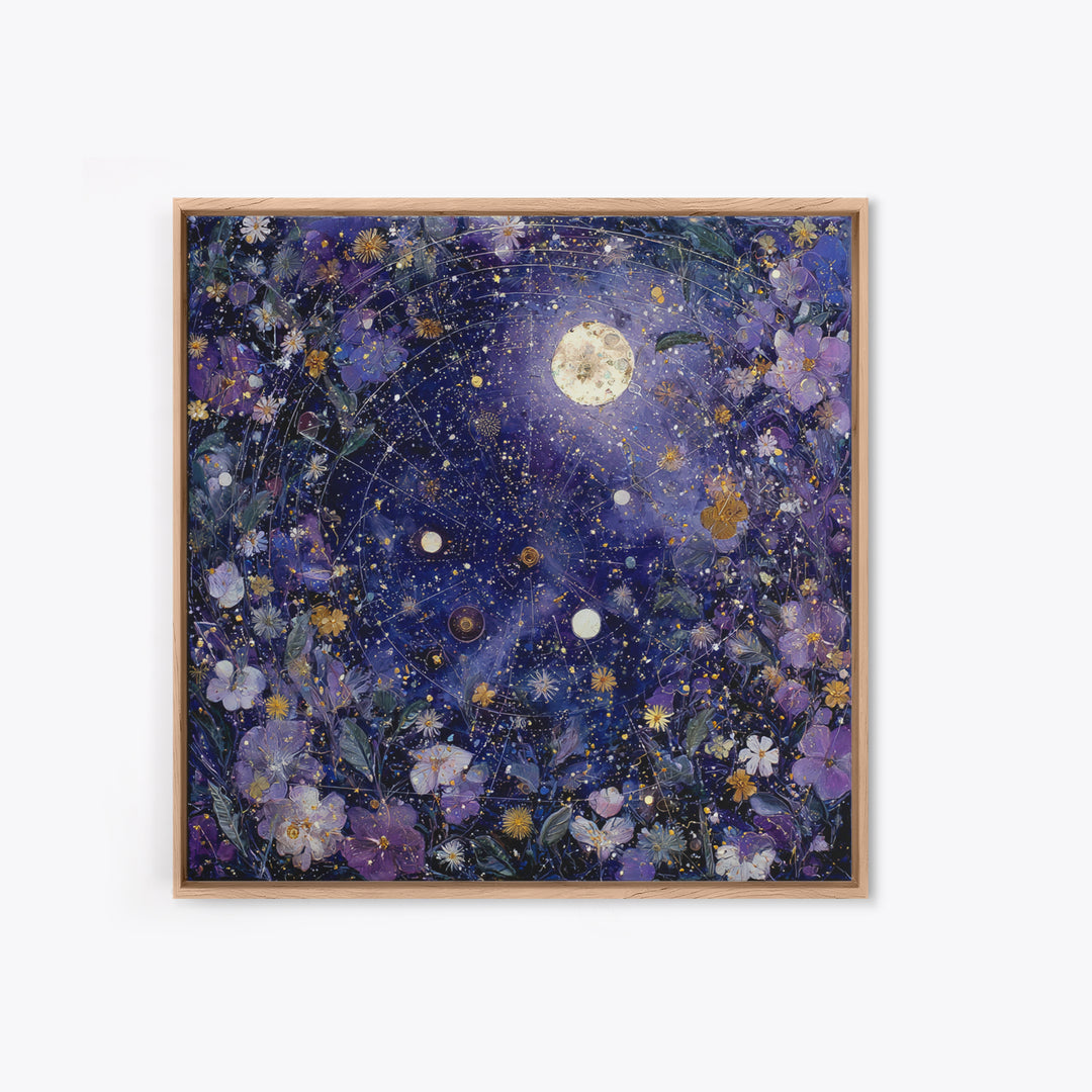 Dreamlike Night Garden Framed Canvas Print, Astrology Art, Astronomy Print, Living Room Decor, Oil Painting, Zodiac, AST-1x1-46