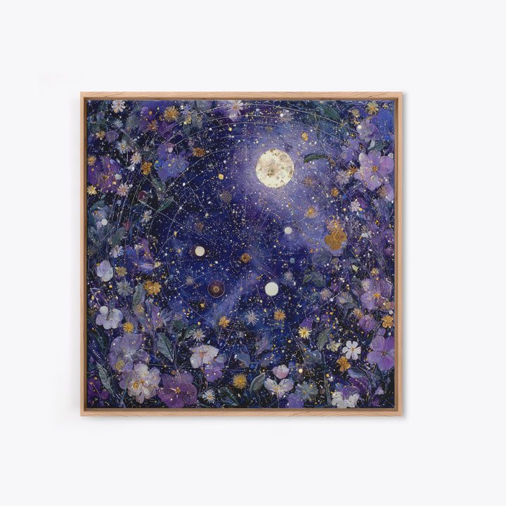 Dreamlike Night Garden Framed Canvas Print, Astrology Art, Astronomy Print, Living Room Decor, Oil Painting, Zodiac, AST-1x1-46