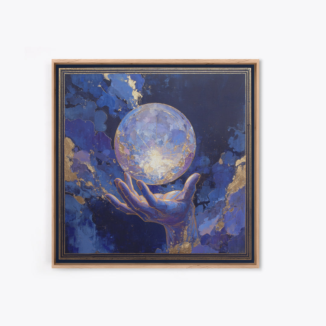Tarot Cosmic Hand Holding a Glowing Star Framed Canvas Print, Astrology Art, Leo Astrology, Living Room Decor, Watercolor Art, AST-1x1-6