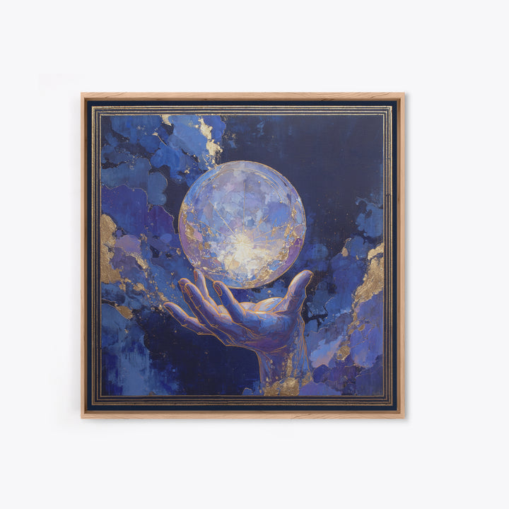 Tarot Cosmic Hand Holding a Glowing Star Framed Canvas Print, Astrology Art, Leo Astrology, Living Room Decor, Watercolor Art, AST-1x1-6