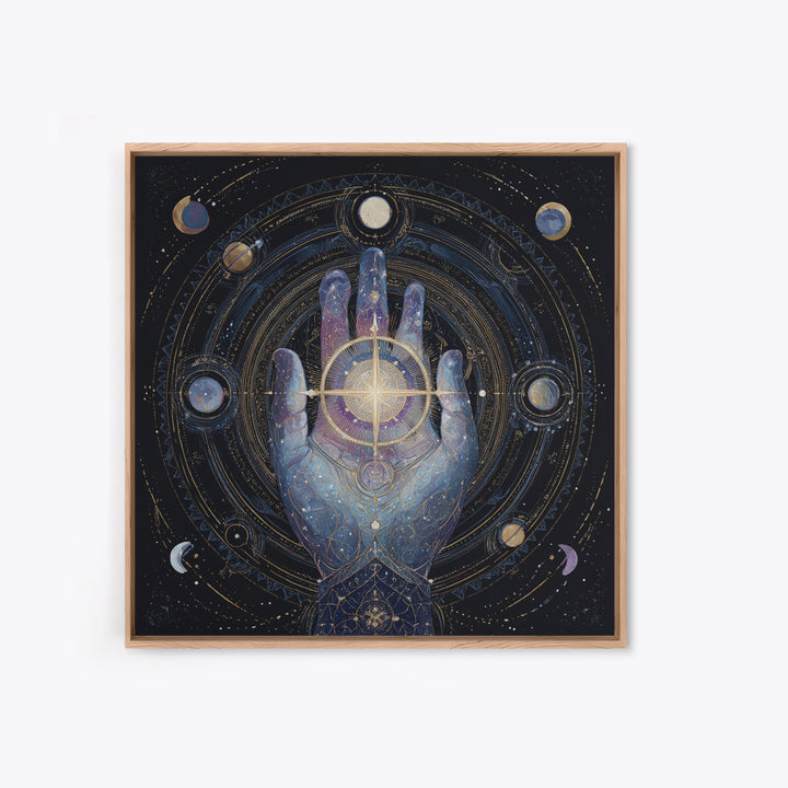 Tarot Cosmic Hand Holding a Glowing Star Framed Canvas Print, Astrology Art, Fine Art Print, Living Room Decor, Zodiac, AST-1x1-78