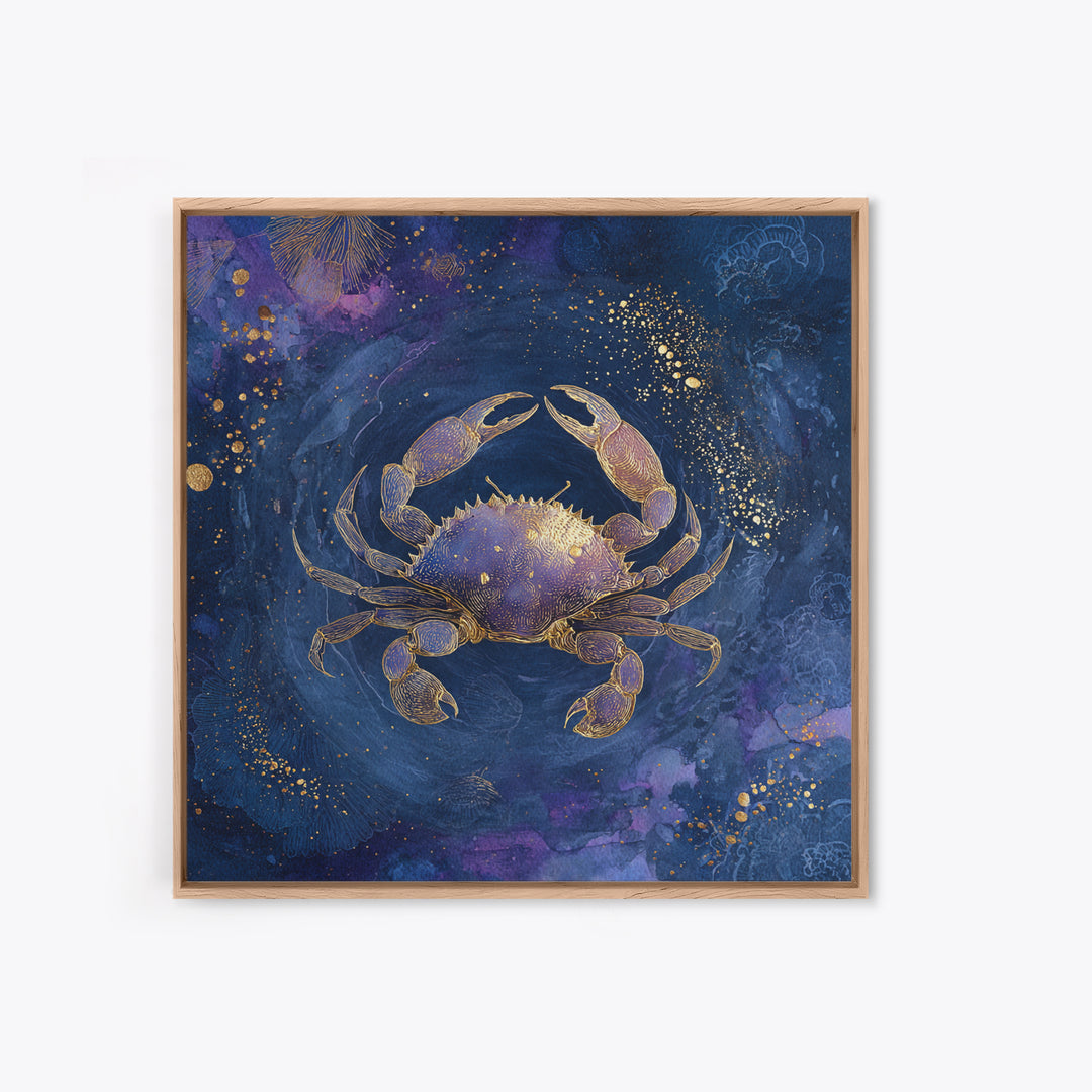 Celestial Crab under Glowing Ocean Moonlight Canvas Print, Astrology Art, Minimalist Decor, Living Room Decor, Zodiac, AST-1x1-88