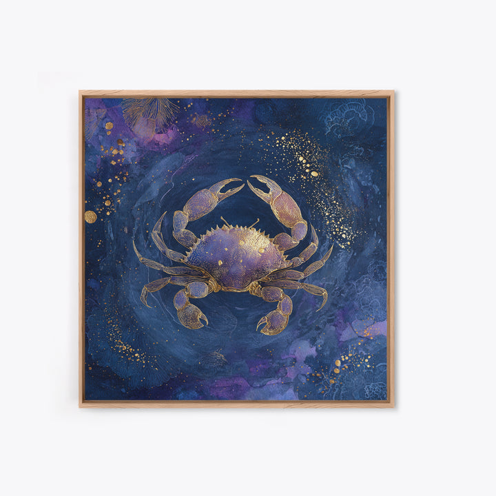 Celestial Crab under Glowing Ocean Moonlight Canvas Print, Astrology Art, Minimalist Decor, Living Room Decor, Zodiac, AST-1x1-88