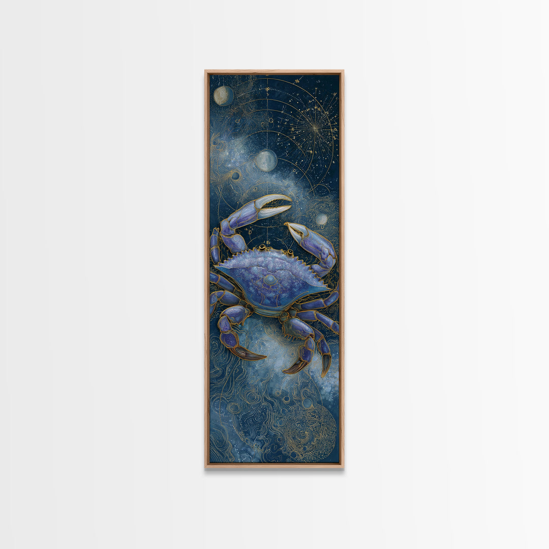 Celestial Crab under Glowing Ocean Moonlight Canvas Print, Astrology Art, Minimalist Decor, Living Room Decor, Zodiac, AST-1x3-4