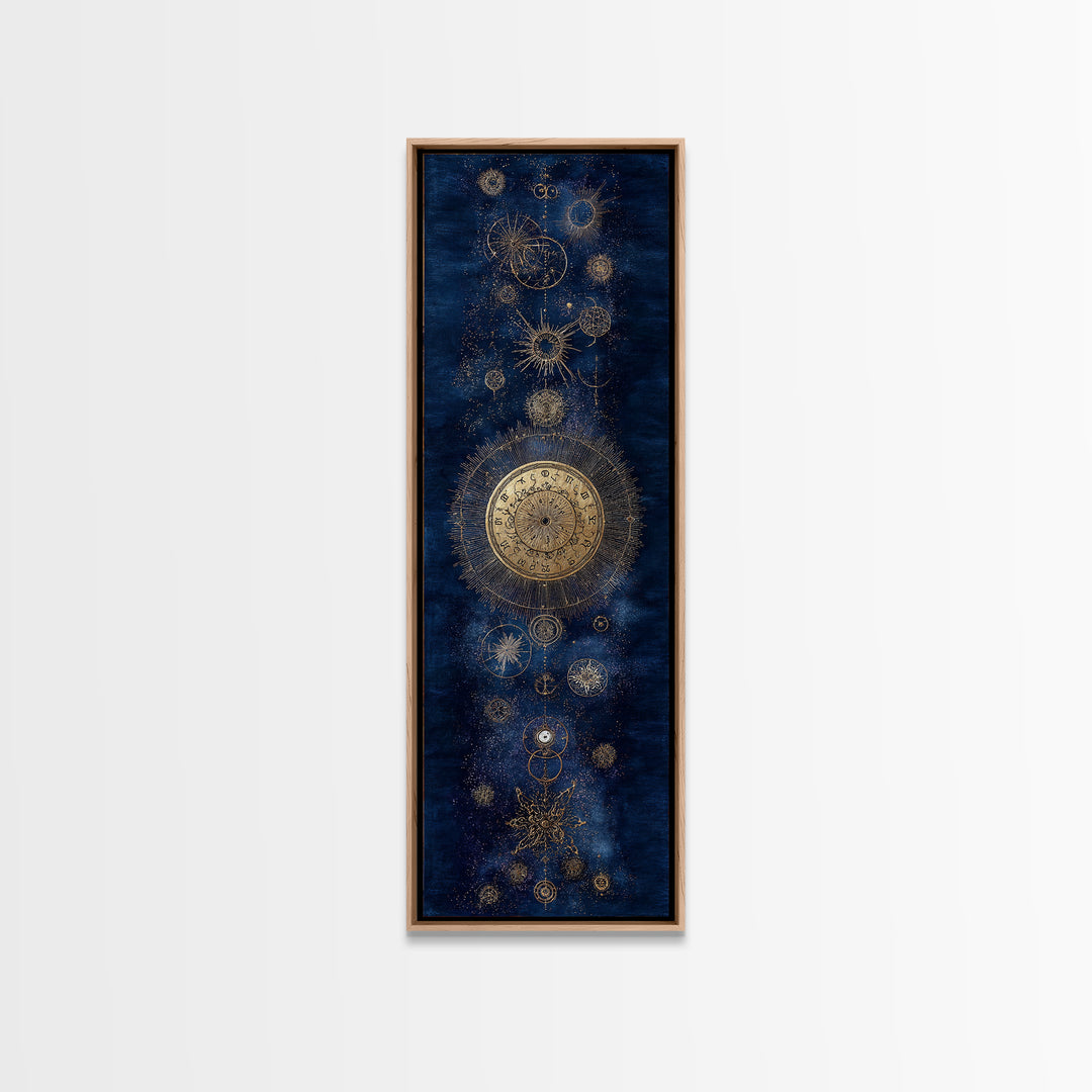 Gold Zodiac Wheel on Deep Midnight Blue Framed Canvas Print, Astrology Art, Art Print, Living Room Decor, Fine Art, Zodiac, AST-1x3-61