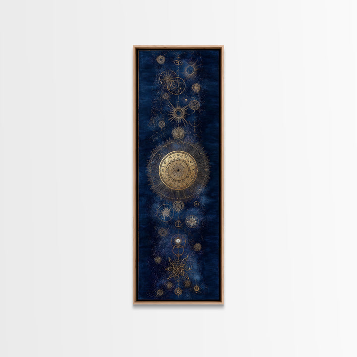 Gold Zodiac Wheel on Deep Midnight Blue Framed Canvas Print, Astrology Art, Art Print, Living Room Decor, Fine Art, Zodiac, AST-1x3-61