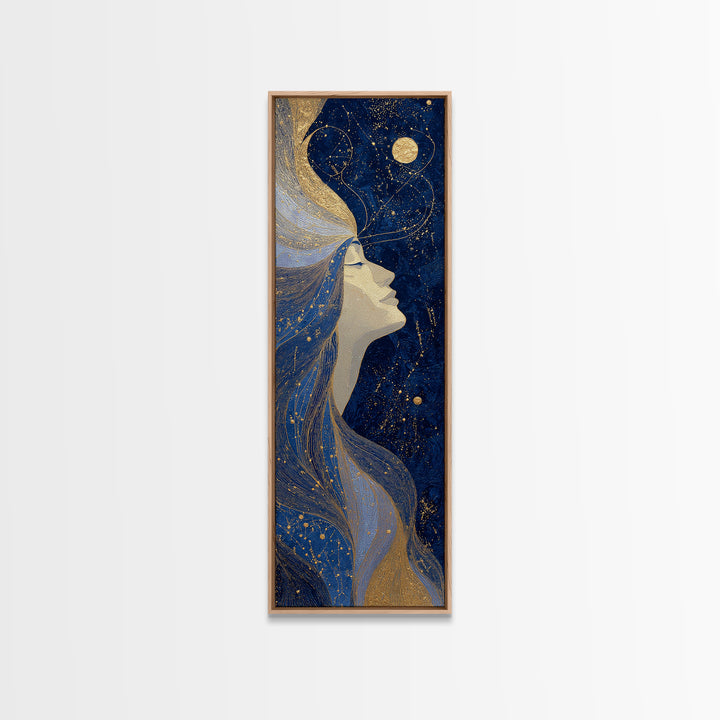 Moon Goddess with Flowing Hair and Constellations Canvas Print, Astrology Art, Celestial Art, Living Room Decor, Oil Painting, AST-1x3-63