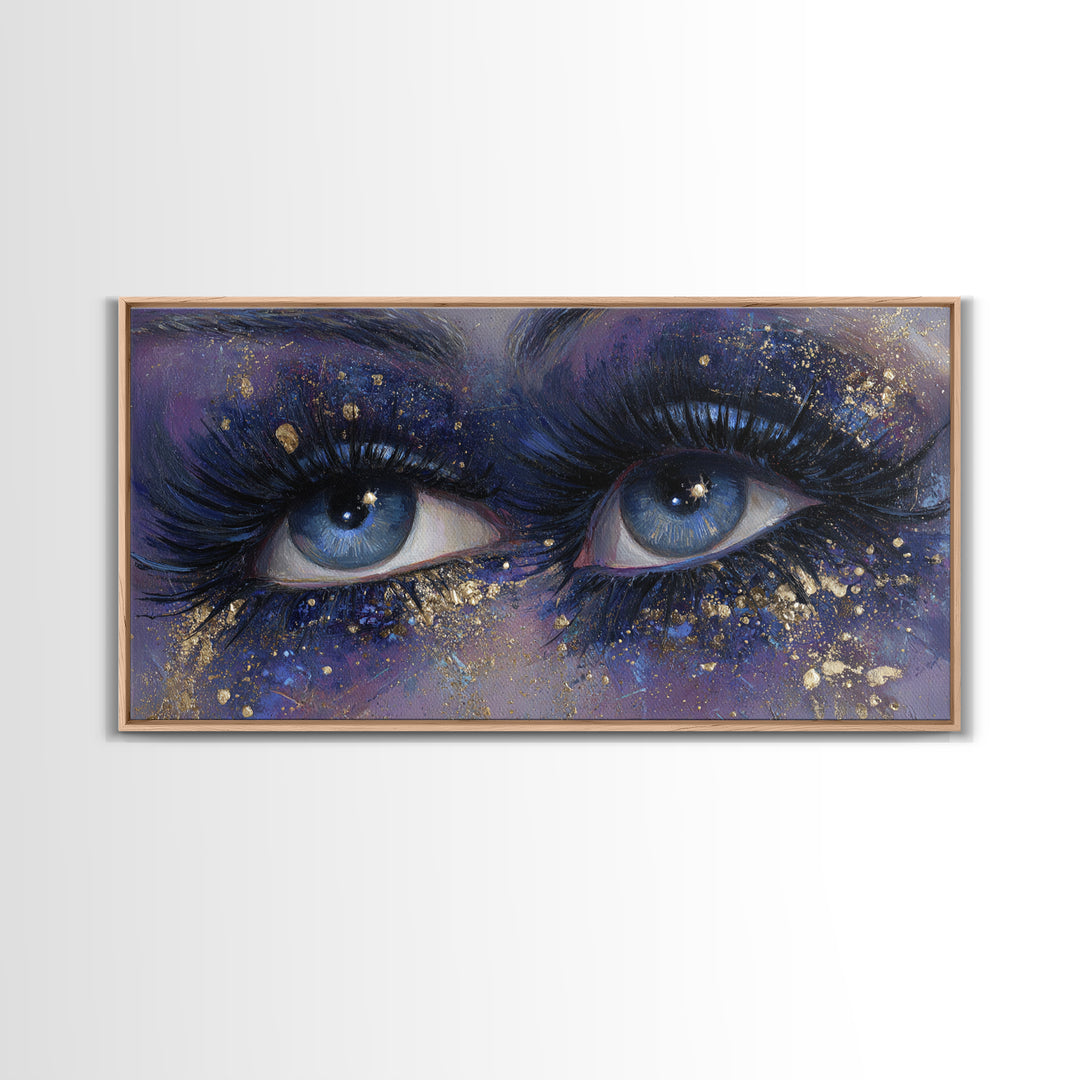 Mystic Eye with Planets Orbiting Through Lashes Canvas Print, Astrology Art, Wall Art, Living Room Decor, Oil Painting, Zodiac, AST-2x1-32