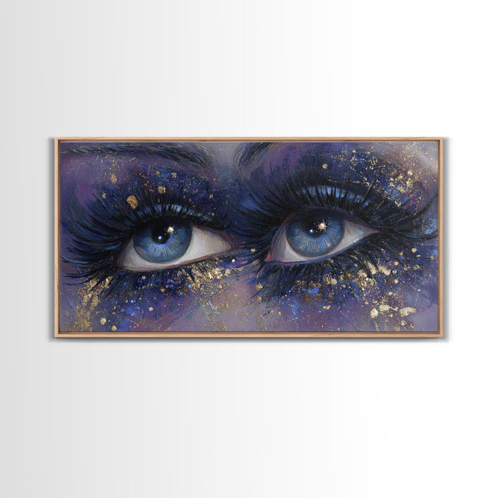 Mystic Eye with Planets Orbiting Through Lashes Canvas Print, Astrology Art, Wall Art, Living Room Decor, Oil Painting, Zodiac, AST-2x1-32