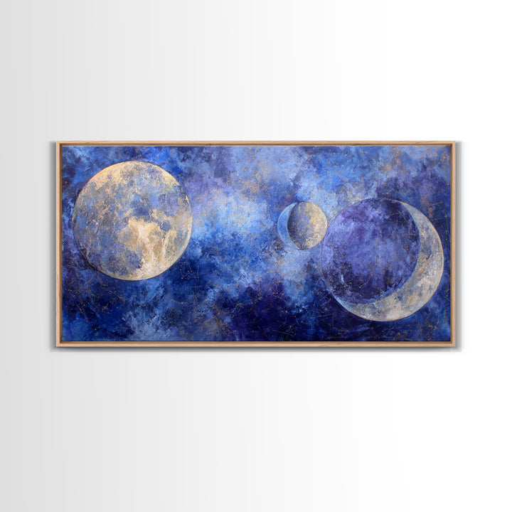 Celestial Twins Surrounded by Mirrored Moons Canvas Print, Astrology Art, Astrology Gifts, Living Room Decor, Oil Painting, AST-2x1-53