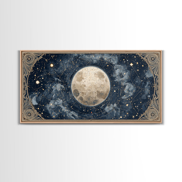 Retro Horoscope Chart Framed Canvas Print, Astrology Art, Boho Decor, Living Room Decor, Abstract Art, Zodiac, AST-2x1-65