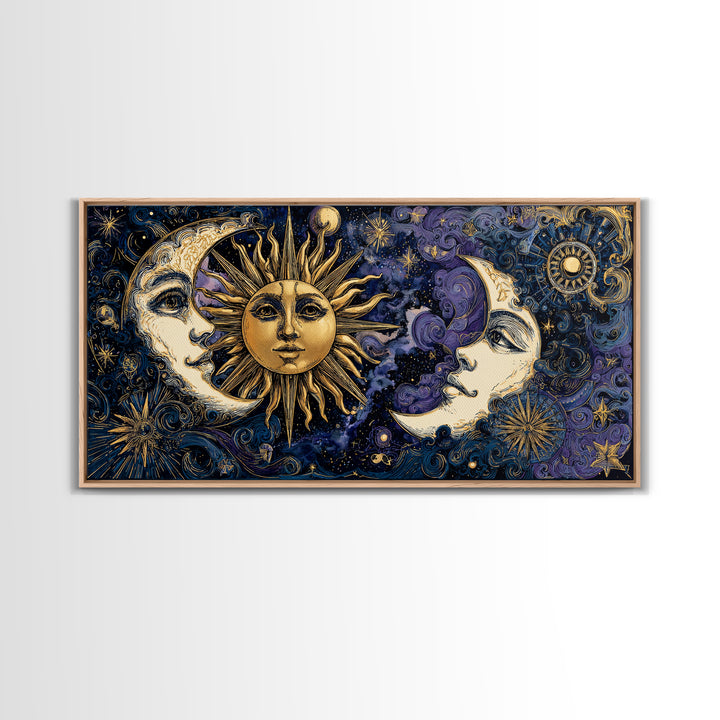 Sun and Moon Faces Canvas Print, Astrology Art, Celestial Decor, Living Room Decor, Zodiac, Leo Wall Art, Astronomy Print, AST-2x1-73