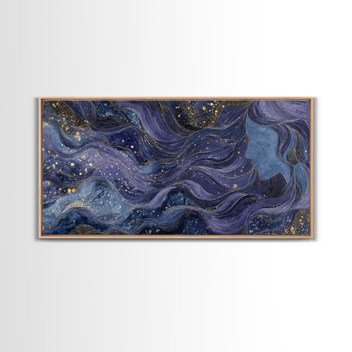 Moon Goddess with Flowing Hair and Constellations Framed Canvas Print, Astrology Art, Wall Decor, Living Room Decor, Zodiac, AST-2x1-95