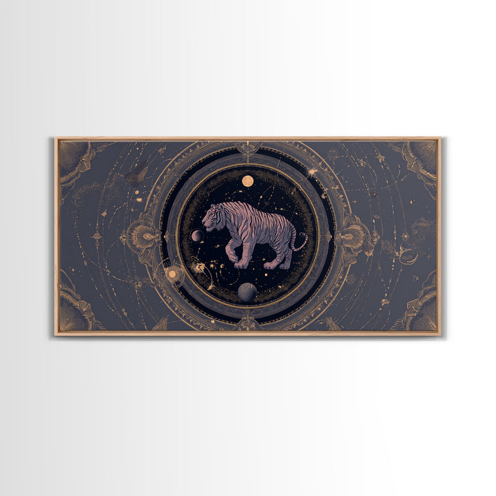 Twelve Zodiac Animals Arranged Framed Canvas Print, Astrology Art, Zodiac Sign Wall Art, Living Room Decor, Oil Painting, AST-2x1-96