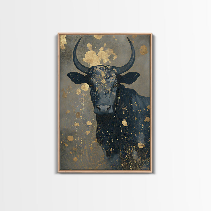 Bull Constellation Above Golden Meadow Canvas Print, Astrology Art, Celestial Decor, Living Room Decor, Fine Art, Zodiac, AST-2x3-49
