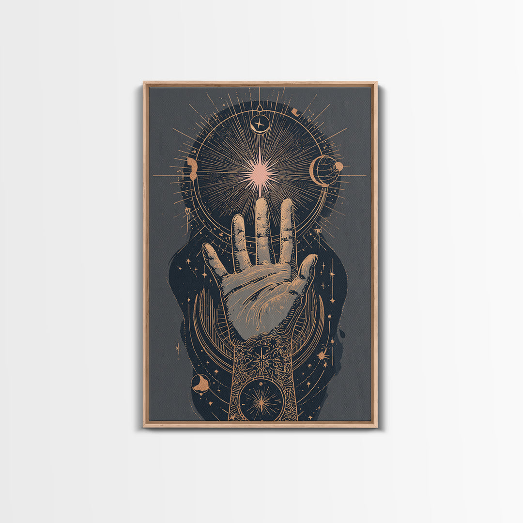Tarot Cosmic Hand Holding a Glowing Star Canvas Print, Astrology Art, Boho Decor, Living Room Decor, Abstract Art, Zodiac, AST-2x3-62