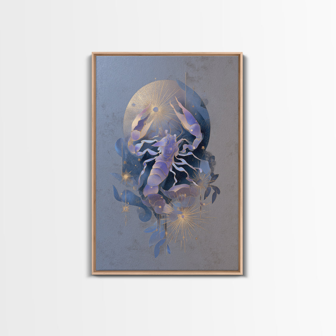 Scorpio Formed from Stars and Jeweled Shadows Framed Canvas Print, Astrology Art, Cat Art, Living Room Decor, Fine Art, Zodiac, AST-2x3-90