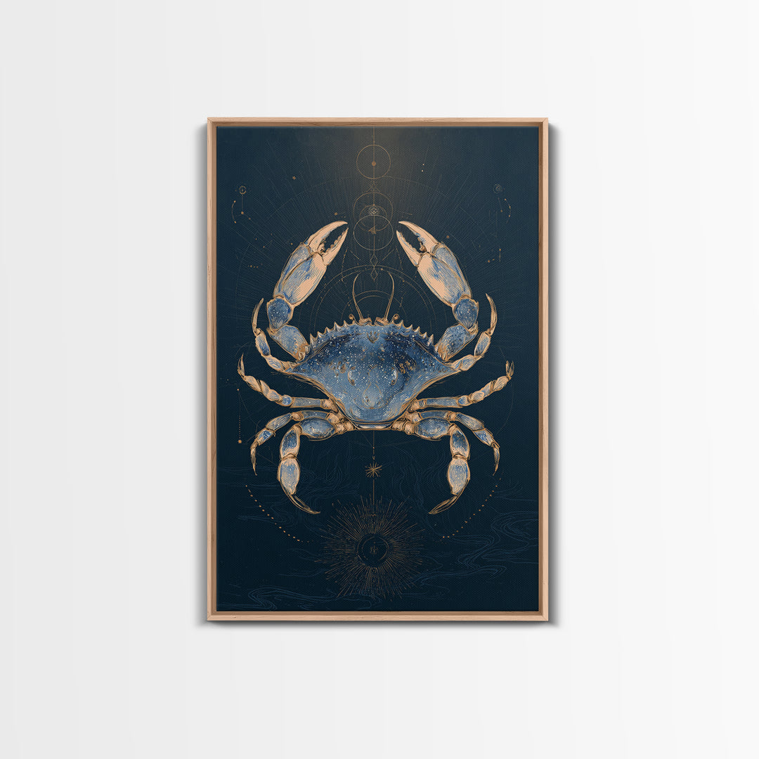 Celestial Crab under Glowing Ocean Moonlight Canvas Print, Astrology Art, Psychedelic Art, Living Room Decor, Fine Art, Zodiac, AST-2x3-96
