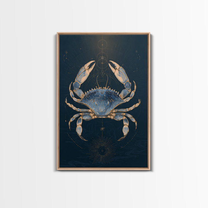 Celestial Crab under Glowing Ocean Moonlight Canvas Print, Astrology Art, Psychedelic Art, Living Room Decor, Fine Art, Zodiac, AST-2x3-96