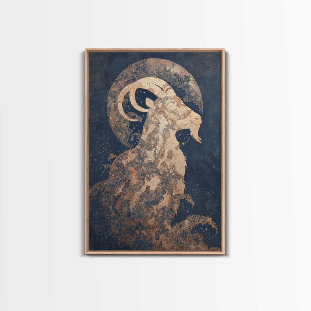 Capricorn Sea Goat Emerging from Cosmic Waves Canvas Print, Astrology Art, Zodiac Sign Print, Living Room Decor, Zodiac, AST-2x3-99