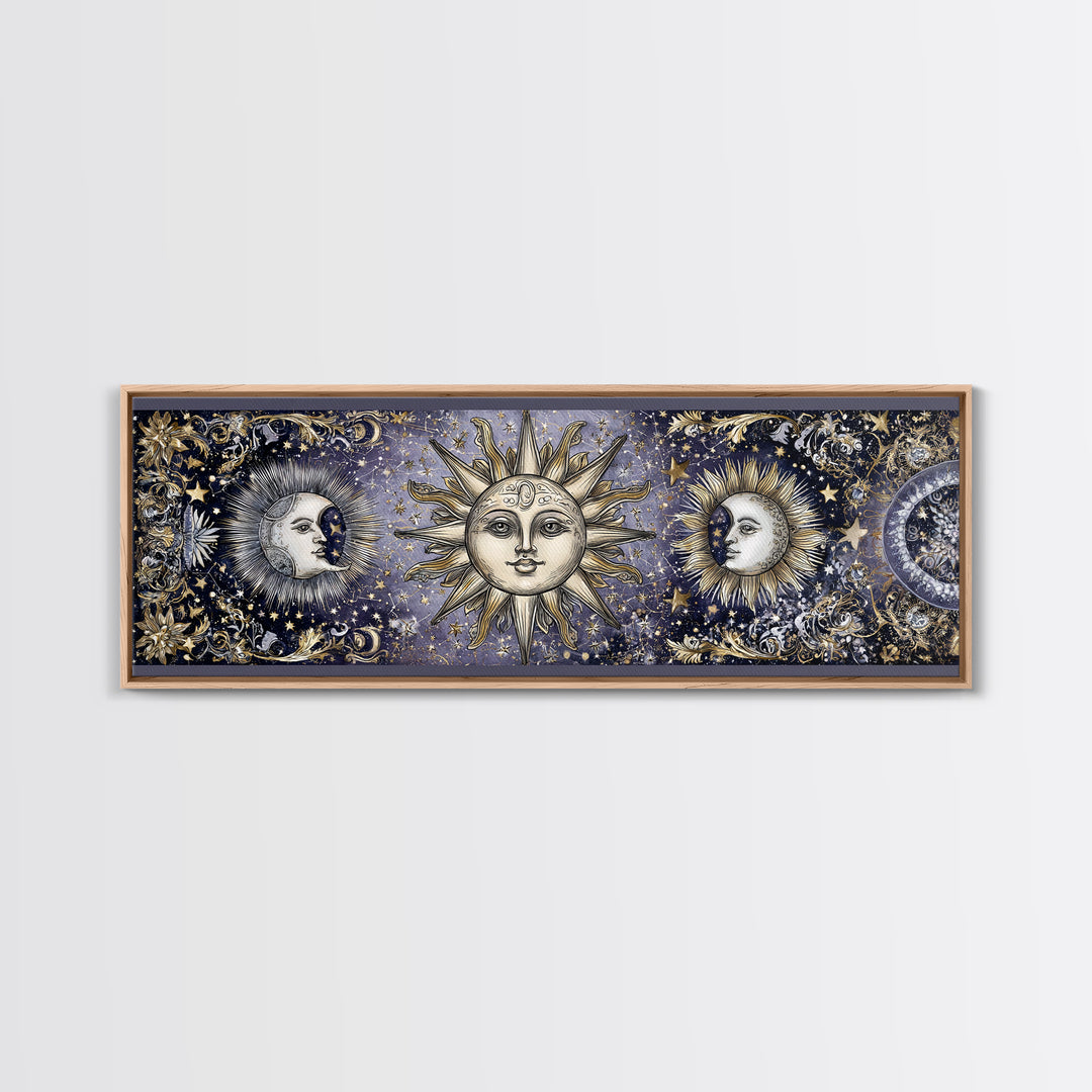 Sun and Moon Faces Canvas Print, Astrology Art, Zodiac Wall Art, Living Room Decor, Fine Art, Zodiac, Luxury Decor, AST-3x1-45