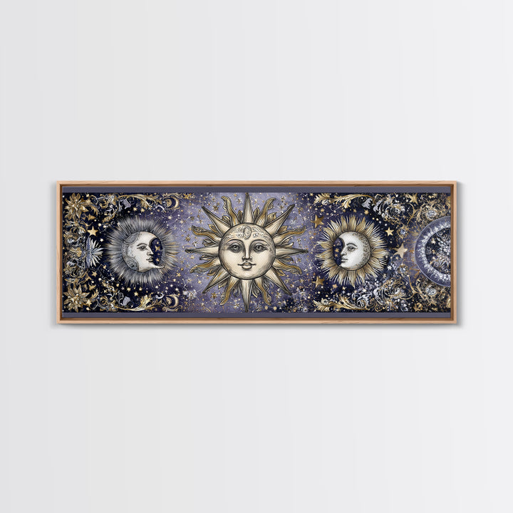Sun and Moon Faces Canvas Print, Astrology Art, Zodiac Wall Art, Living Room Decor, Fine Art, Zodiac, Luxury Decor, AST-3x1-45