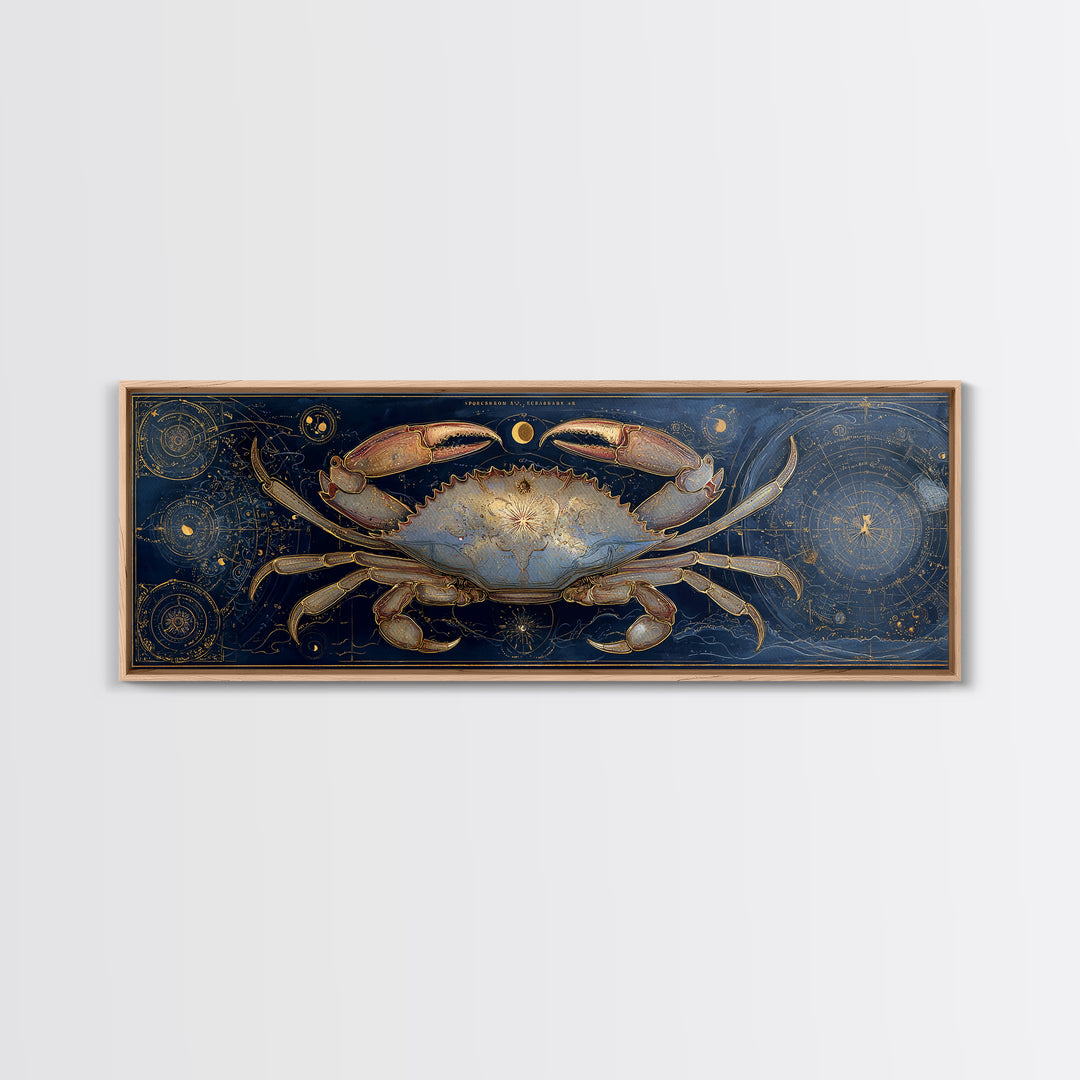 Celestial Crab under Glowing Ocean Moonlight Canvas Print, Astrology Art, Zodiac Sign Print, Living Room Decor, Zodiac, AST-3x1-8