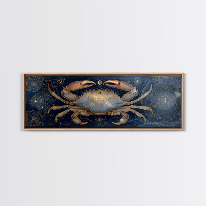 Celestial Crab under Glowing Ocean Moonlight Canvas Print, Astrology Art, Zodiac Sign Print, Living Room Decor, Zodiac, AST-3x1-8