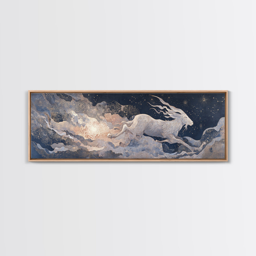 Capricorn Sea Goat Emerging from Cosmic Waves Canvas Print, Astrology Art, Printable Art, Living Room Decor, Fine Art, Zodiac, AST-3x1-83