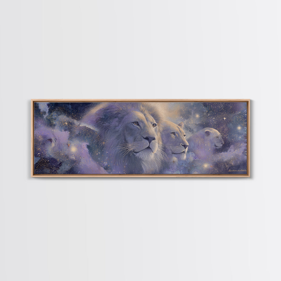 Celestial Lion Portrait Formed from Star Patterns Canvas Print, Astrology Art, Zodiac Wall Art, Living Room Decor, Zodiac, AST-3x1-90