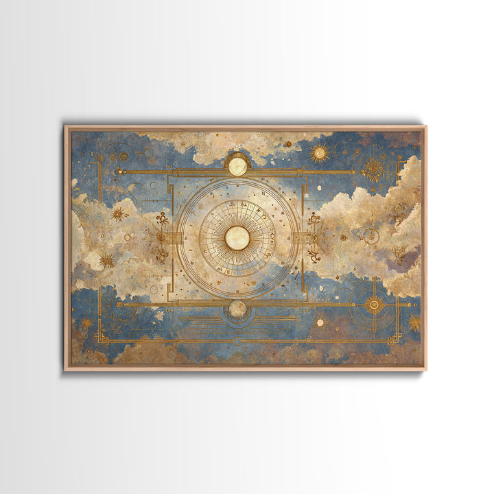 Retro Horoscope Chart Framed Canvas Print, Astrology Art, Leo Wall Art, Living Room Decor, Abstract Art, Zodiac, AST-3x2-25