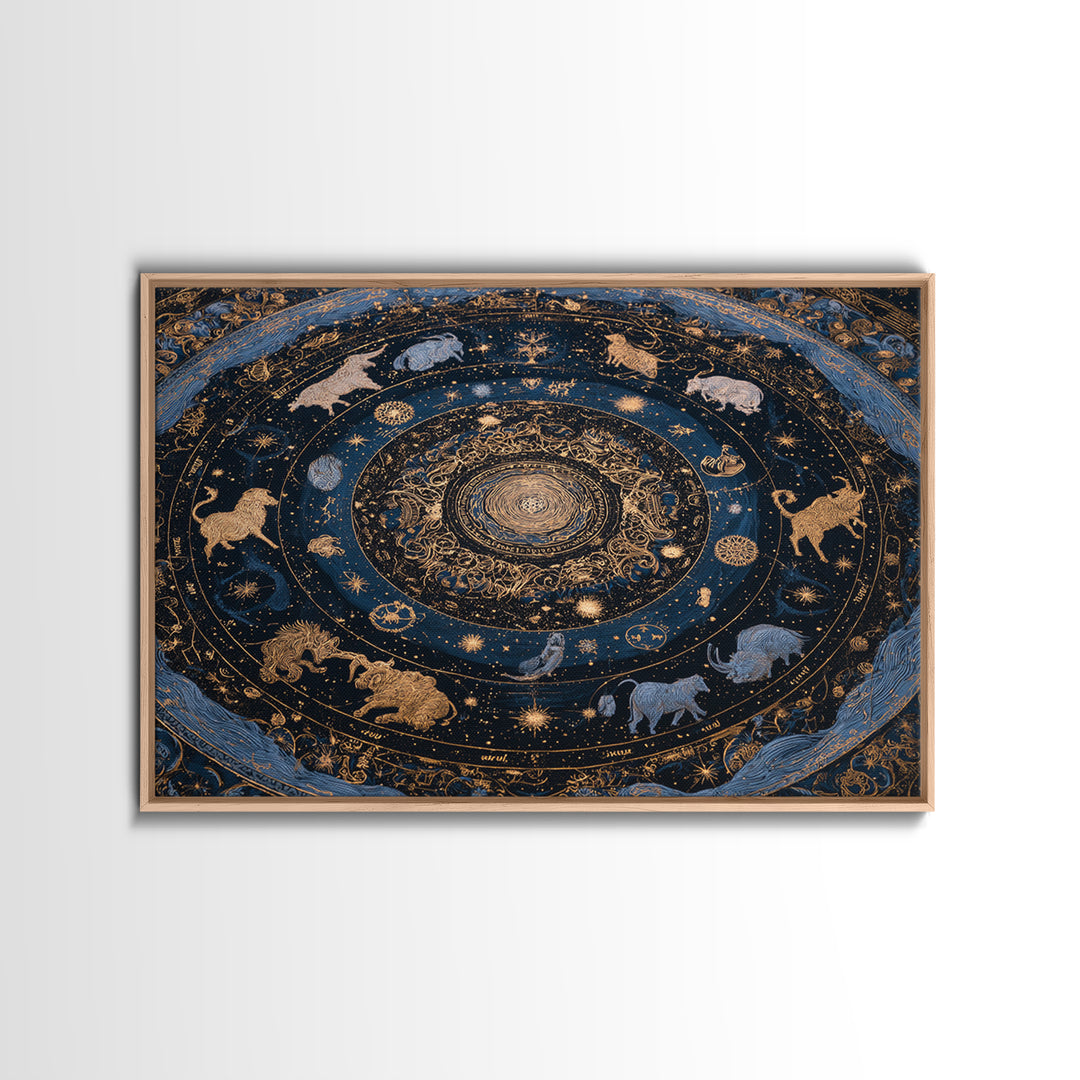 Twelve Zodiac Animals Arranged Canvas Print, Astrology Art, Astronomy Print, Living Room Decor, Fine Art, Zodiac, AST-3x2-32