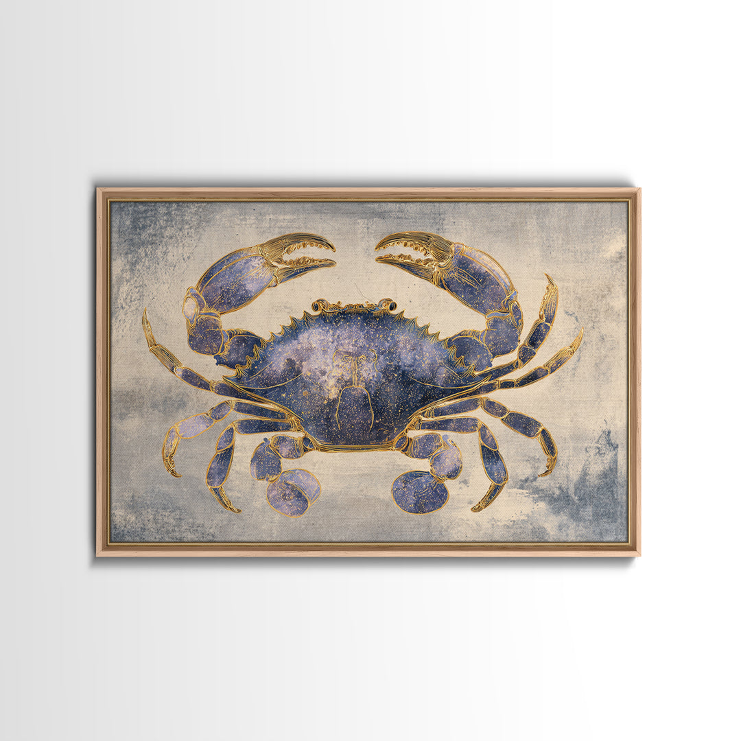 Celestial Crab under Glowing Ocean Moonlight Canvas Print, Astrology Art, Minimalist Decor, Living Room Decor, Oil Painting, AST-3x2-68