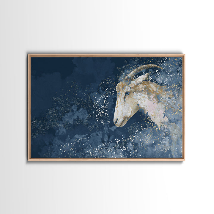Capricorn Sea Goat Emerging from Cosmic Waves Canvas Print, Astrology Art, Astrology Wall Art, Living Room Decor, Zodiac, AST-3x2-71
