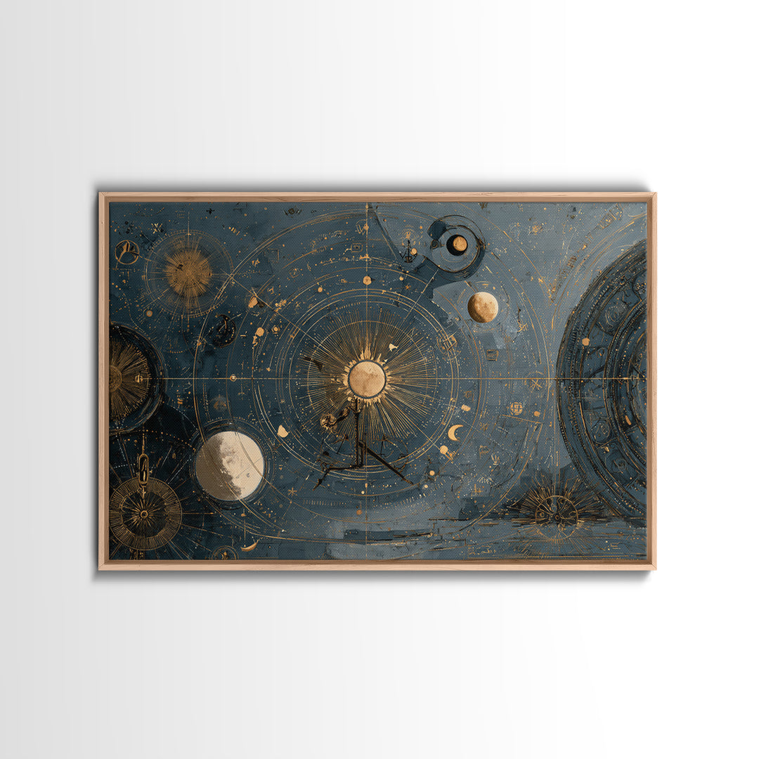 Planetary Still Life Framed Canvas Print, Astrology Art, Digital Art, Living Room Decor, Fine Art, Zodiac, Celestial Wall Art, AST-3x2-96
