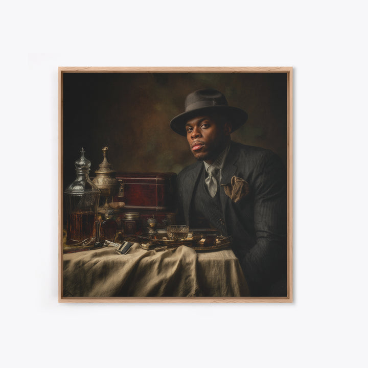 Moody Gentleman Portrait Canvas Print, Barbershop Art, Masculine Wall Art, Barbershop Decor, Oil Painting, Grooming, BAA-1x1-10