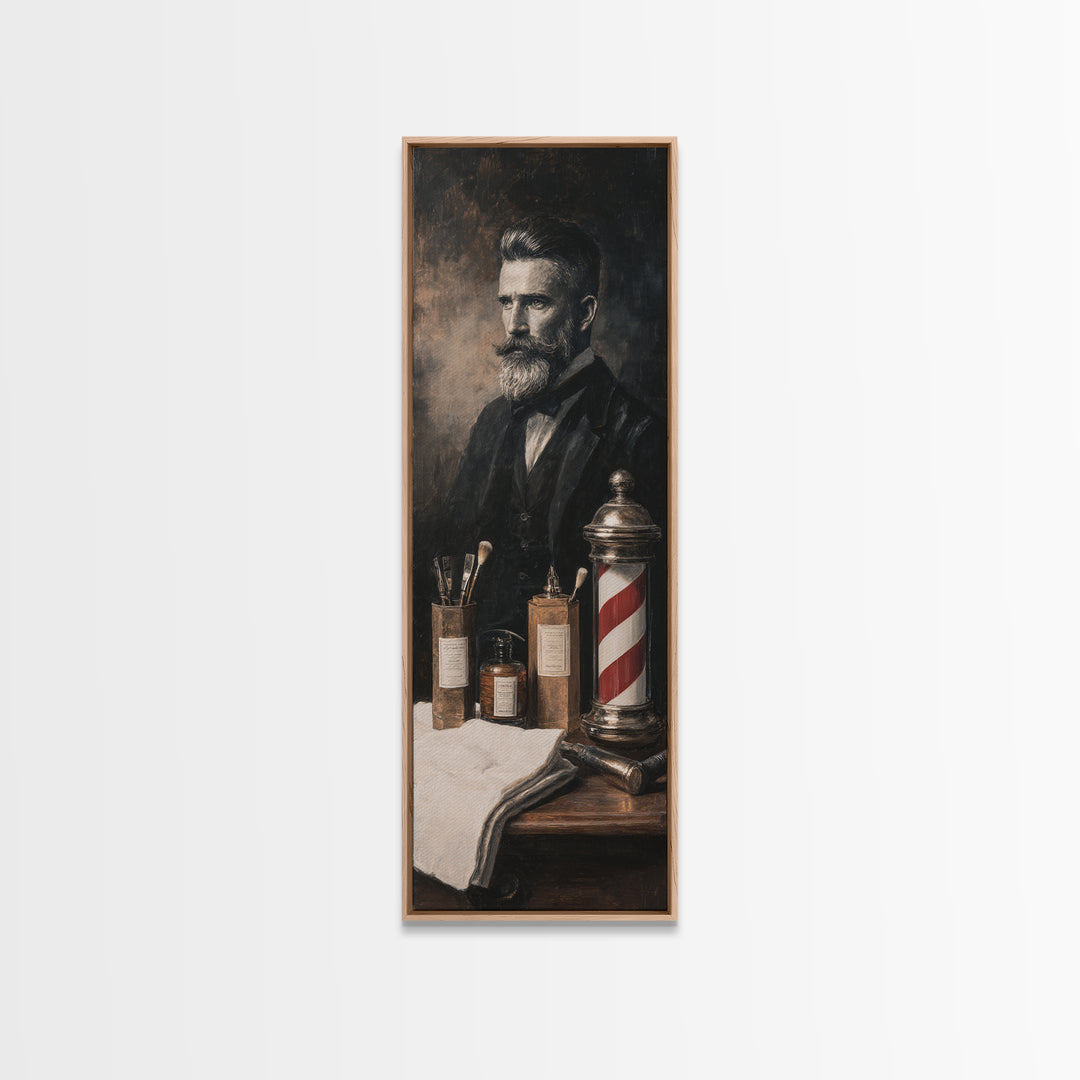 Black and White Portrait of a Sharply Framed Canvas Print, Barbershop Art, Living Room Art, Barbershop Decor, Oil Painting, BAA-1x3-30