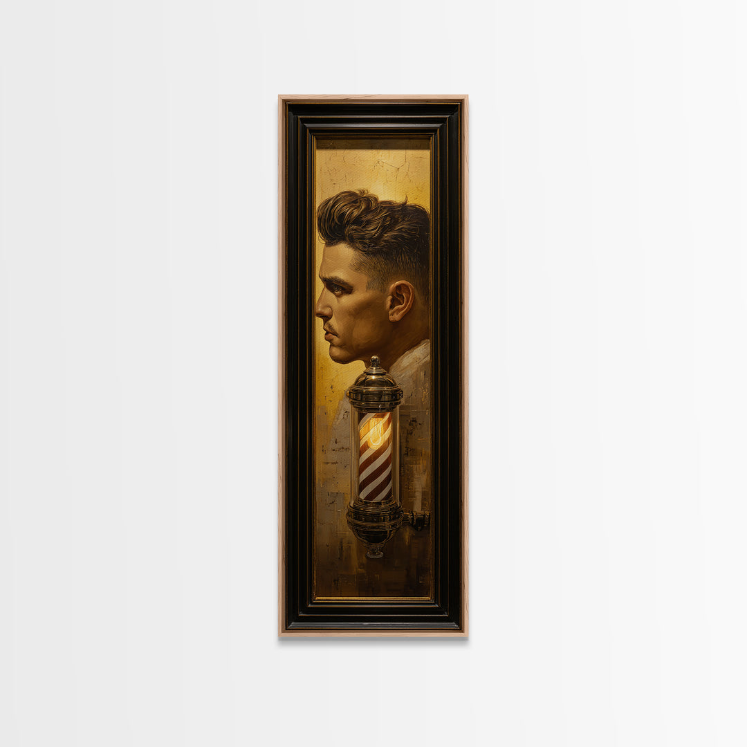 Classic Pompadour Portrait Canvas Print, Barbershop Art, Black Wall Art, Barbershop Decor, Fine Art, Grooming, Minimalist Art, BAA-1x3-89